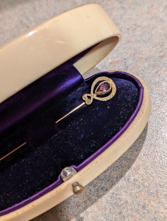 Antique Geometric Amethyst Solid Yellow Gold Stic… - image 9