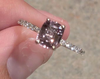 Stunning Natural Pink Cushion Cut Burma Spinel & Diamond Engagement Anniversary Ring