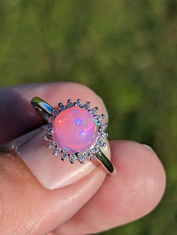 Stunning Natural Pink Opal Halo Engagement Statem… - image 9