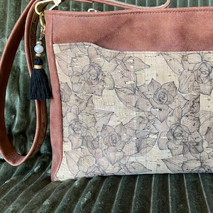 Bolso bandolera de corcho y piel sintética, bolso de hombro de piel sintética, monedero de corcho y piel sintética, bolso bandolera vegano, bolso de mano de corcho