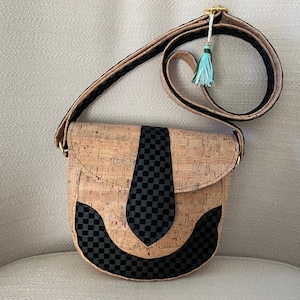 Sac à bandoulière en liège noir/beige, sac à main végétalien noir/beige, sac à bandoulière en liège, sac à bandoulière en liège. Porte-monnaie en liège
