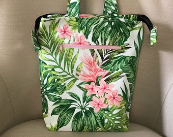 Fabric Tote, Tapestry  Fabric Tote, Handbag, Pink and Green Bag, Fabric Carryall, Tote Bag, Fabric Purse, Tapestry Purse, Calypso Bag,
