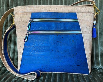 Cork Crossbody Bag, Blue Cork Crossbody Bag, Cork Shoulder Bag, Cobalt Blue Cork Bag, Vegan Cork Shoulder Bag, Fully Lined Crossbody Bag