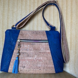 Bolso bandolera de corcho azul cobalto, bolso de corcho azul, bolso de hombro de corcho azul cobalto, bolso de corcho azul, bolso de hombro con correa ajustable de corcho azul