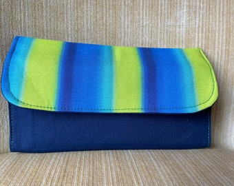 Green and Blue Striped Wallet, Zippered Pocket Wallet, Fabric Wallet, Striped Fabric Wallet, Credit Card Slots Wallet, Blue & Green Billfold