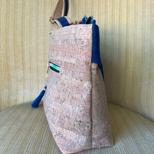 Multi-Pocket Cork Crossbody Bag, Crossbody Cork Bag with Removable Strap, Cobalt Blue Cork Shoulder Bag, Vegan Friendly Cork Crossbody Bag image 3