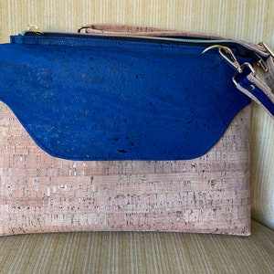 Multi-Pocket Cork Crossbody Bag, Crossbody Cork Bag with Removable Strap, Cobalt Blue Cork Shoulder Bag, Vegan Friendly Cork Crossbody Bag image 8