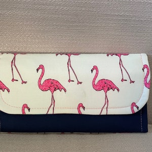 Billetera de flamenco rosa, billetera azul y rosa, cartera de rayas de caramelo, cartera de bolsillo con cremallera, cartera flamingo