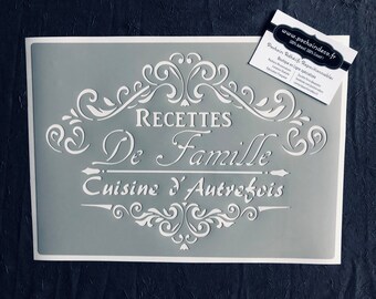 Pochoir Adhésif PVC Réutilisable 30 x 20 cm Médaillon Vintage Recettes de Famille