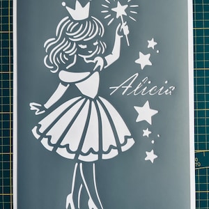 Stencil adesivo in PVC 30 x 20 cm Fata + Nome personalizzato a tua scelta | stencil per ragazza | stencil per dipingere la cameretta dei bambini