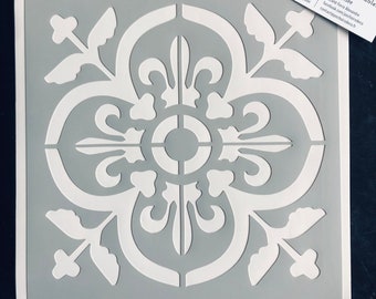 Pochoir Adhésif PVC Réutilisable 20 x 20 cm Faïence / Carreau de Ciment Fleur de Lys