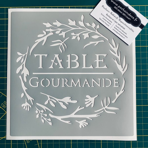 Pochoir Adhésif PVC Réutilisable 20 x 20 cm Couronne Fleurie Table Gourmande