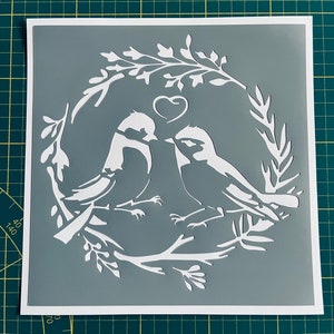 Reusable PVC Adhesive Stencil 20 x 20 cm Nature Crown Vintage Birds