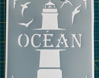 Stencil Adhesive PVC Reusable 25 x 20 cm Lighthouse birds and ocean