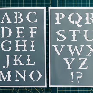 Estêncil adesivo de PVC reutilizável 30 x 20 cm Alfabeto Vintage Antigo (3 cm de altura por letra)