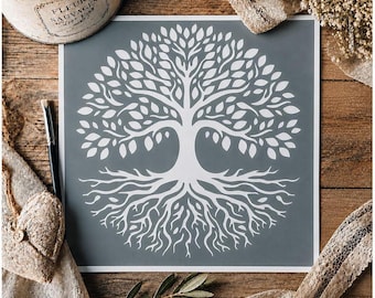 Tree of Life Adhesive Stencil 20x20 cm | Reusable PVC Stencil | Zen & Spiritual Nature Design | Wall, Wood, Furniture, Fabric, Glass DIY