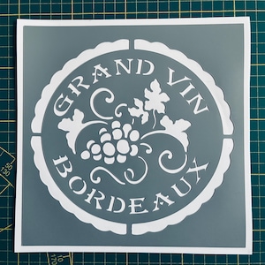 Reusable PVC Adhesive Stencil 20 x 20 cm Medallion Grand Vin de Bordeaux