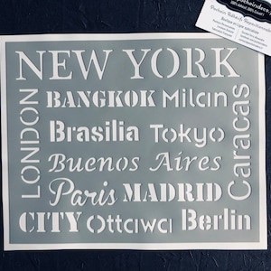 Plantilla adhesiva reutilizable de PVC, 25 x 20 cm, tablero de letras City