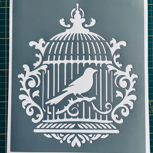 Reusable PVC Adhesive Stencil 25 x 20 cm Stylized Bird Cage