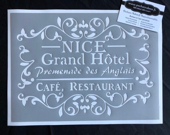 Stencil Adhesive PVC Reusable 30 x 20 Poster restaurant Vintage Grand Hotel Nice