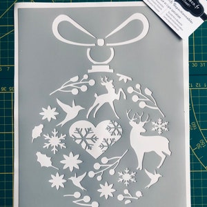 Reusable PVC Adhesive Stencil 25 x 20 cm Christmas ball snowflakes and winter bow