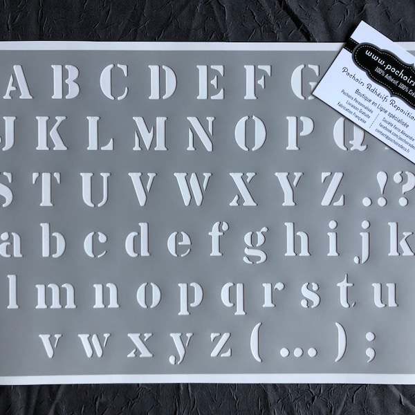 PVC Adhesive Stencil Reusable 30 x 20 cm Alphabet - Industrial-type figures