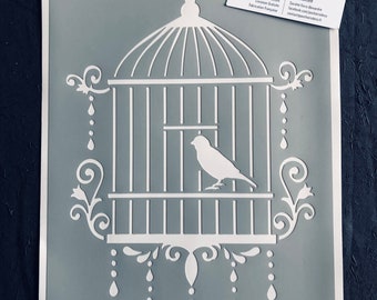 Pochoir Adhésif PVC Réutilisable 30 x 20 cm Cage et oiseau ancienne baroque