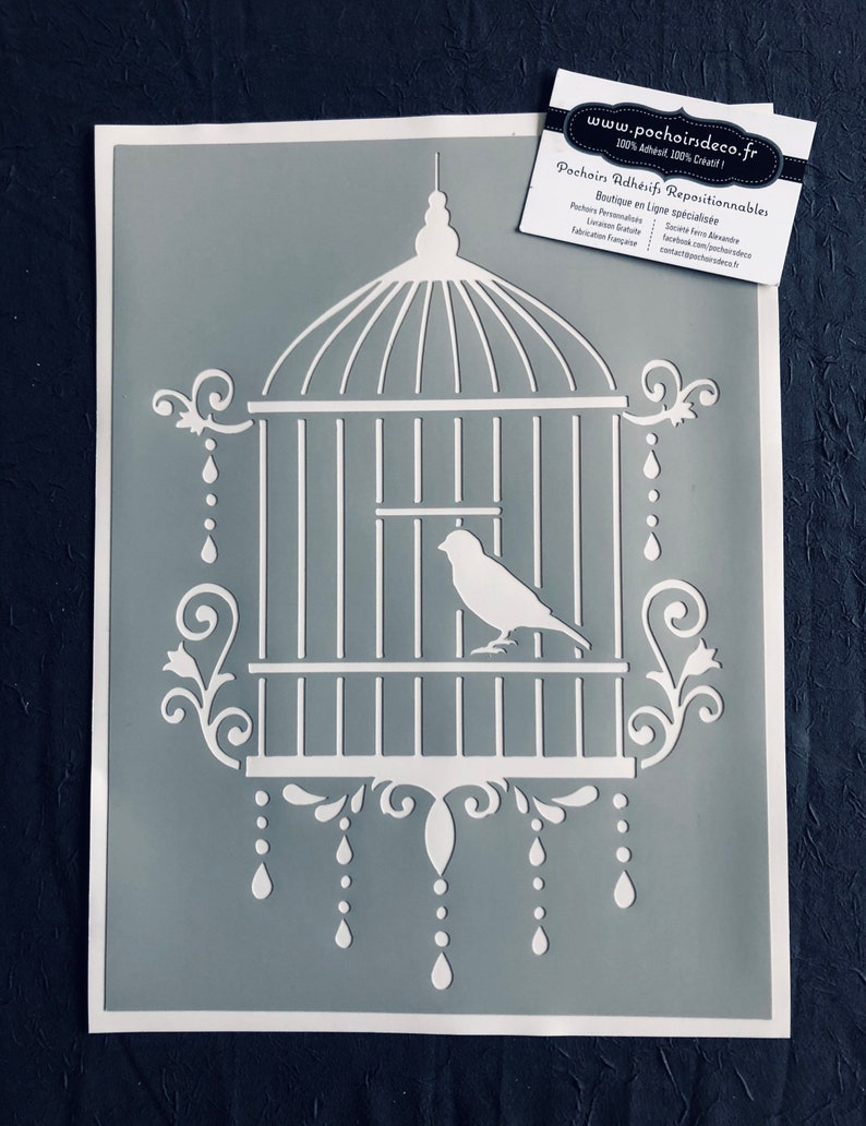 Pochoir Adhésif PVC Réutilisable 30 x 20 cm Cage et oiseau ancienne baroque image 1