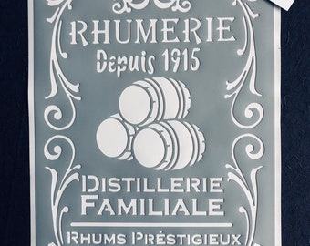Pochoir Adhésif PVC Réutilisable 30 x 20 cm Médaillon Vintage Rhumerie Familiale