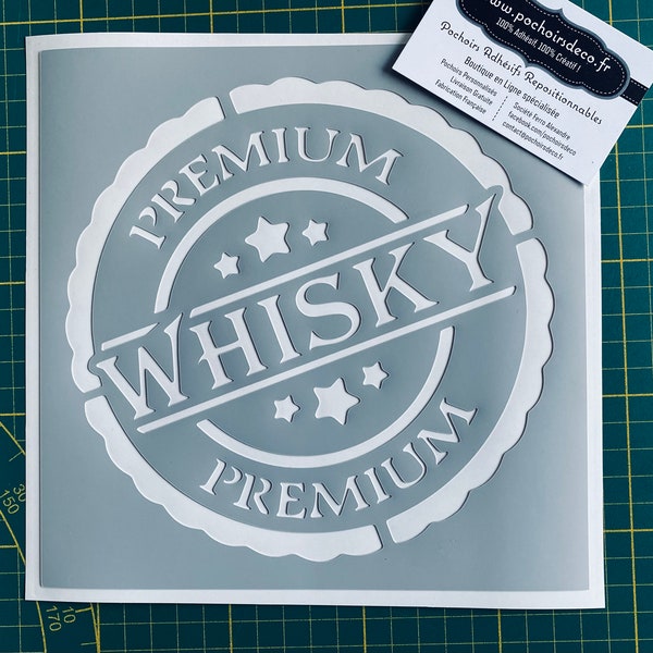 Pochoir Adhésif PVC Réutilisable 20 x 20 cm Médaillon Rétro Whisky Premium