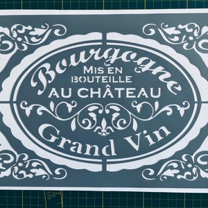 Reusable PVC Adhesive Stencil 30 x 20 cm Medallion Grand Vin de Bourgogne Vintage