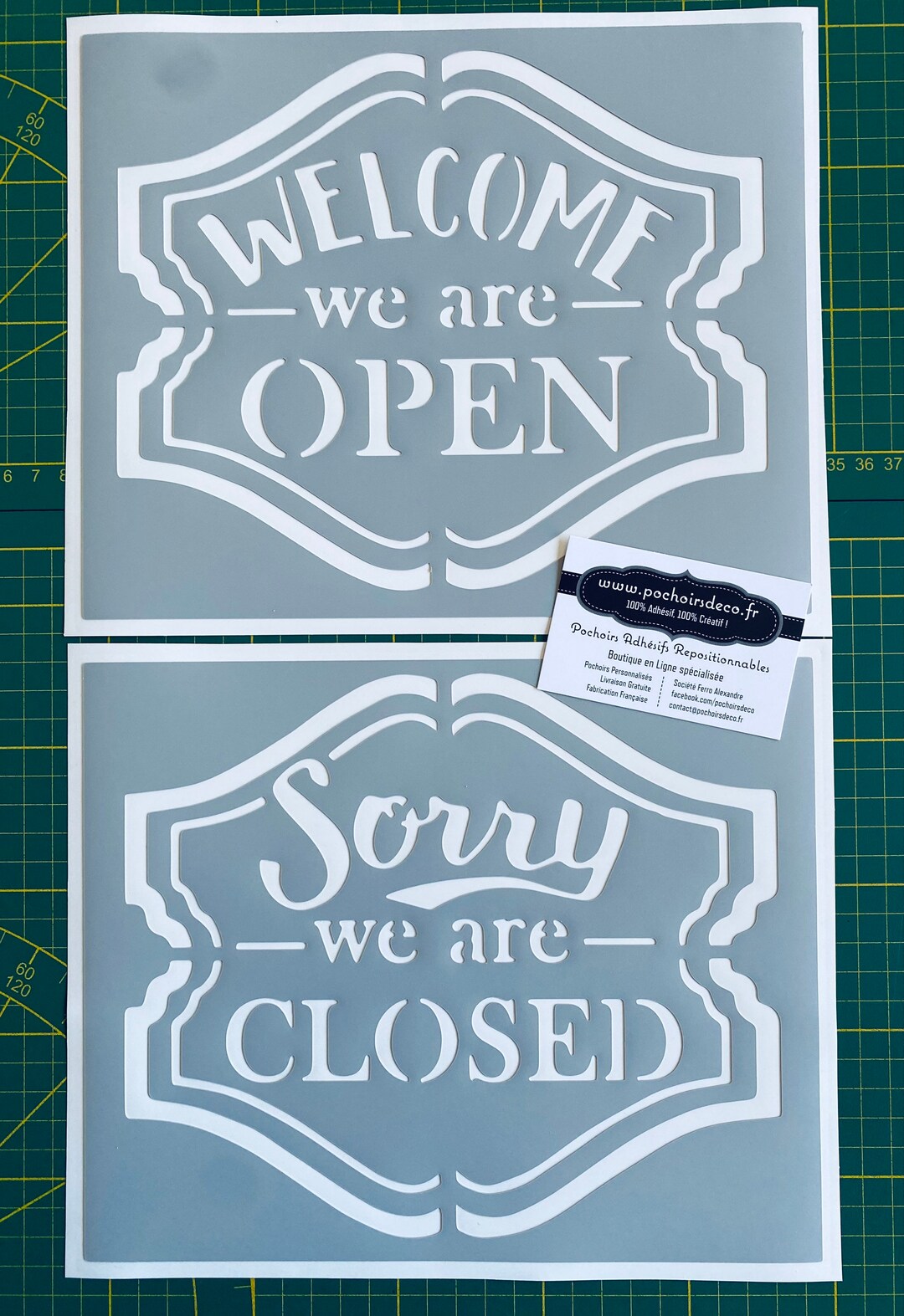 Set of 2 Reusable PVC Adhesive Stencils 25 X 20 Cm OPEN / CLOSED ...
