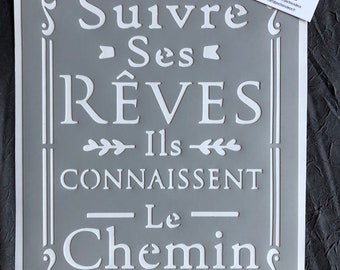 Pochoir Adhésif PVC Réutilisable 30 x 20 cm Affiche Suivre ses rêves