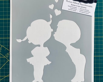 Pochoir Adhésif PVC Réutilisable 25 x 20 cm Silhouettes Enfants et cœurs