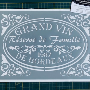 Reusable PVC Adhesive Stencil 30 x 20 cm Medallion Grand Vin de Bordeaux Vintage