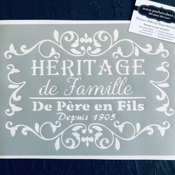 Pochoir Adhésif PVC Réutilisable 30 x 20 cm Médaillon Héritage de Famille