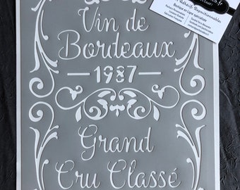 PVC Adhesive Stencil Reusable 30 x 20 cm Poster Vintage Grand Vin de Bordeaux