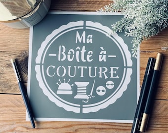 Adhesive PVC stencil, Sewing style, 30 x 20 cm. Design: My Sewing Box & Accessories, home decor, furniture (stencilsdeco.fr)
