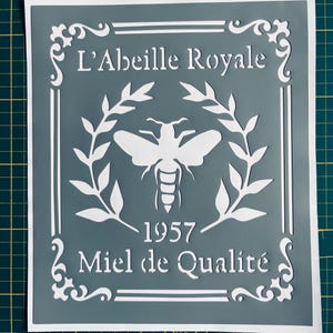 Wiederverwendbare PVC-Klebeschablone, 25 x 20 cm, antikes Vintage-Medaillon, die königliche Biene