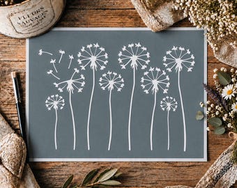 Maskrosblomma självhäftande schablon 30x20 cm | Blomsterschablon Vildblommor Natur | Återanvändbar PVC-schablon | Väggdekoration för trämöbler