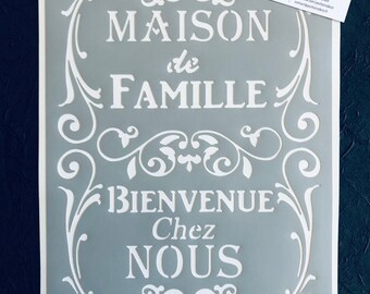 Pochoir Adhésif PVC Réutilisable 30 x 20 cm Affiche maison de Famille Bienvenue chez nous