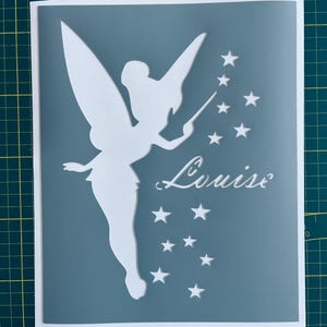 Stencil adesivo in PVC 25 x 20 cm Fata + Nome personalizzato a scelta