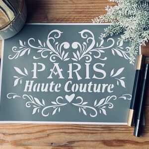 Plantilla adhesiva decorativa de PVC, estilo costura, diseño de medallón "Alta Costura de París", 30 x 20 cm, multisuperficie, bricolaje (pochoirsdeco.fr)