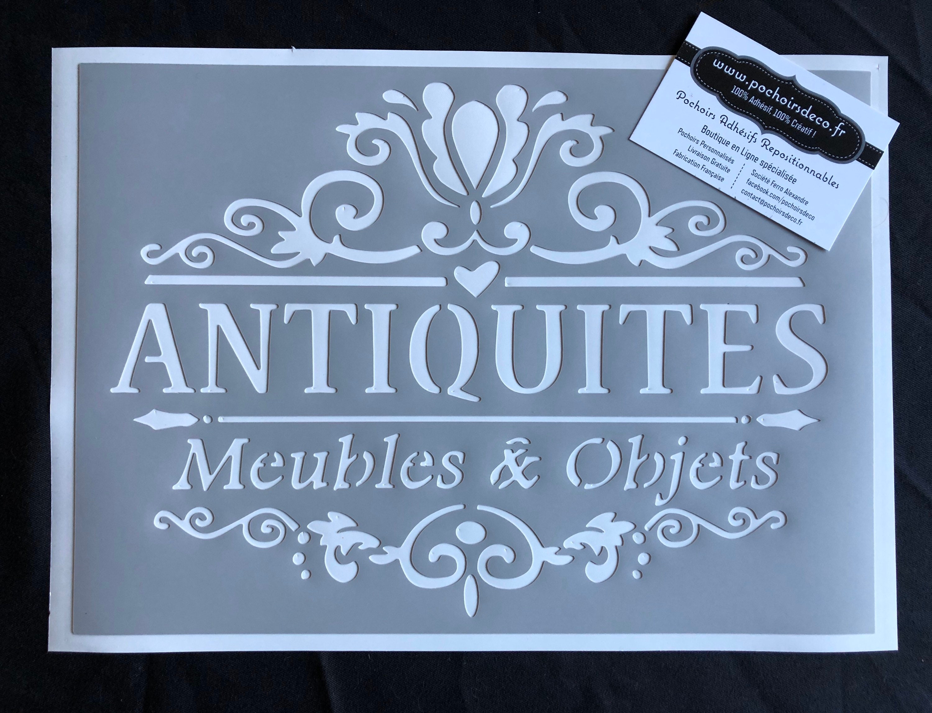 Pochoir Adhésif PVC Réutilisable 30 x 20 cm Affiche Antiquités meubles et  objets vintage