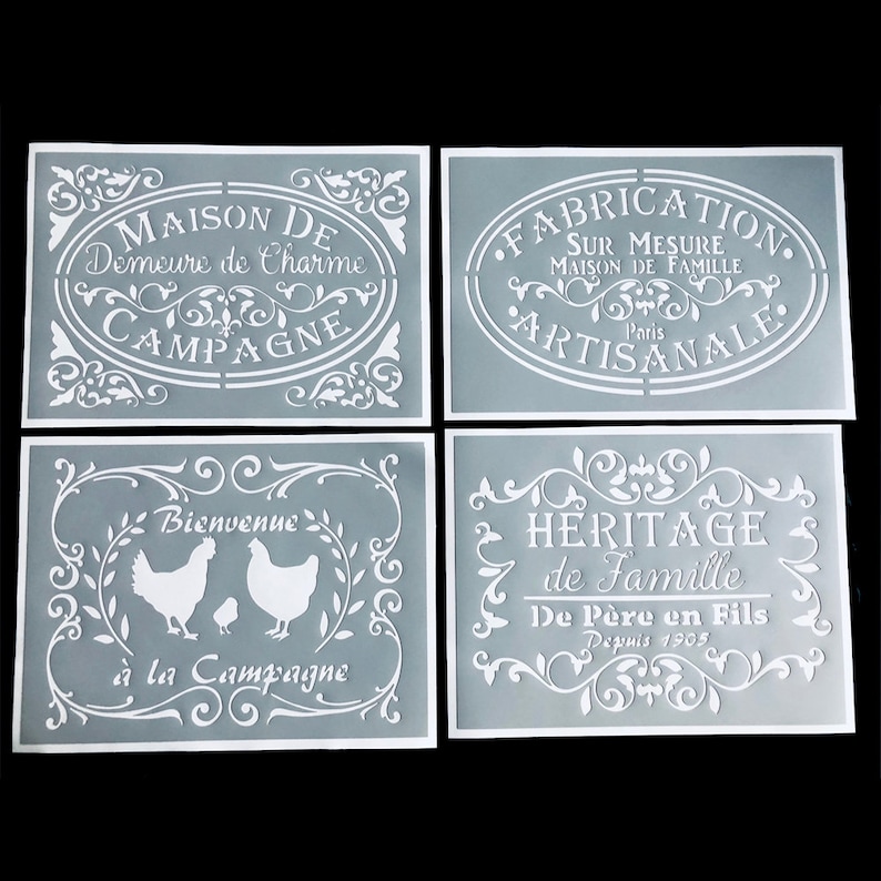 Set of 4 PVC adhesive stencils Reusable 30 x 20 cm each. Etsy