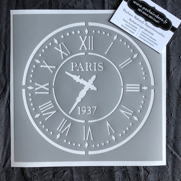 Pochoir Adhésif PVC Réutilisable 20 x 20 cm Horloge Ancienne Paris