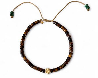 Tiger's Eye Beaded Necklace: Adjustable Boho Gemstone Choker