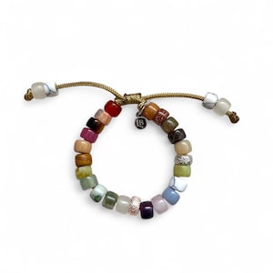 Laurel • Gemstone Pony Bead Bracelet • 24k Gold & Rose Gold Plated Spacers • Adjustable