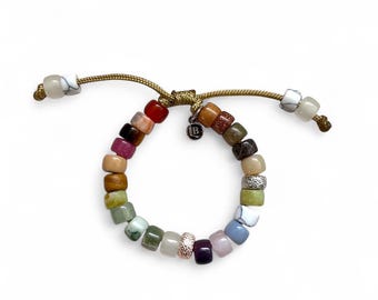 Laurel • Gemstone Pony Bead Bracelet • 24k Gold & Rose Gold Plated Spacers • Adjustable