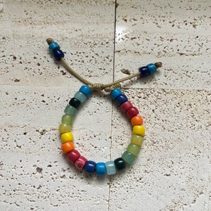 Rainbow Brite, Gemstone Pony Bead Large Hole Bracelet, Adjustable